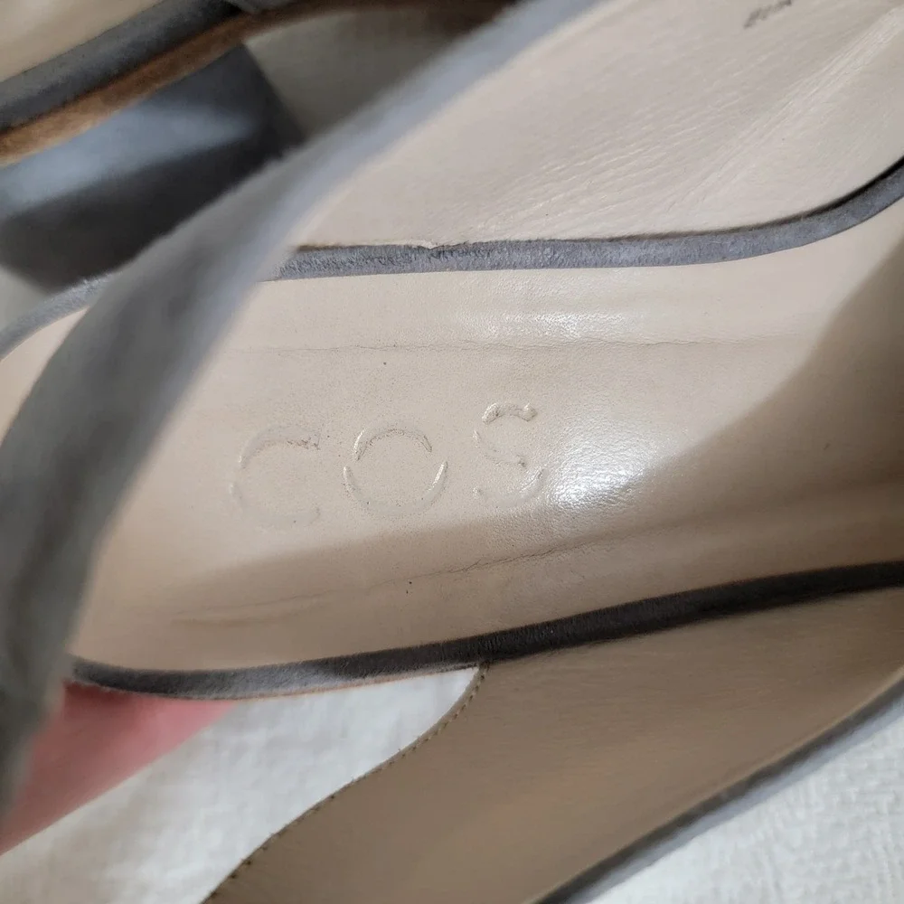 COS Gray Suede Slingback Block Heel Pumps Portugal EUR 37 US 7 Minimalist